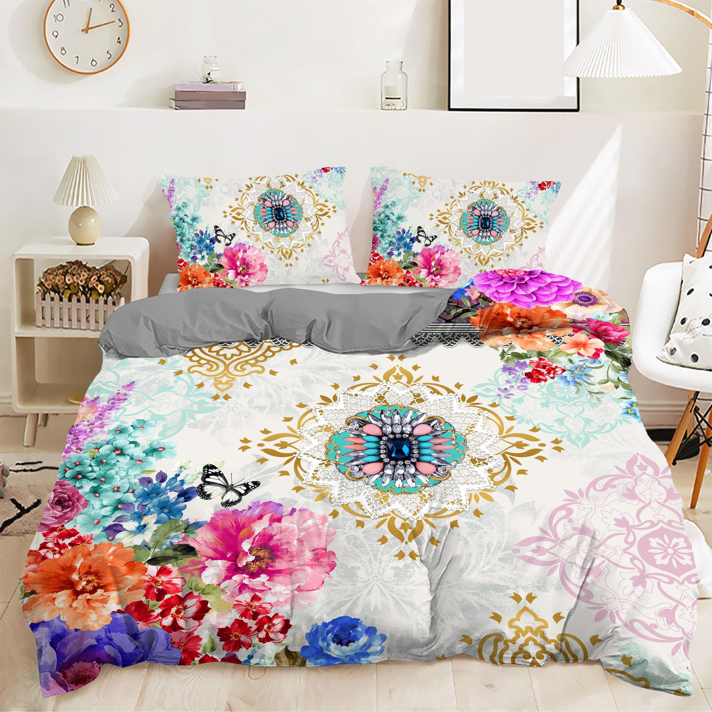 Weiches Bettwäsche-Set – 3-teilig, Blumenmuster, gemütlich