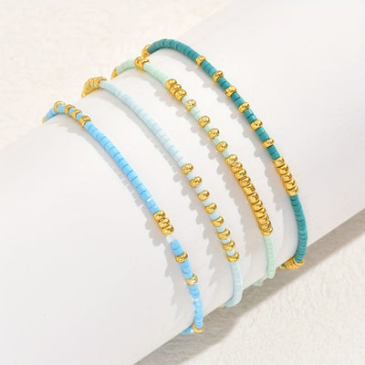 4-teiliges Boho-Perlenarmband-Set – Handgefertigt, Dehnbares Mehrschichtiges Design