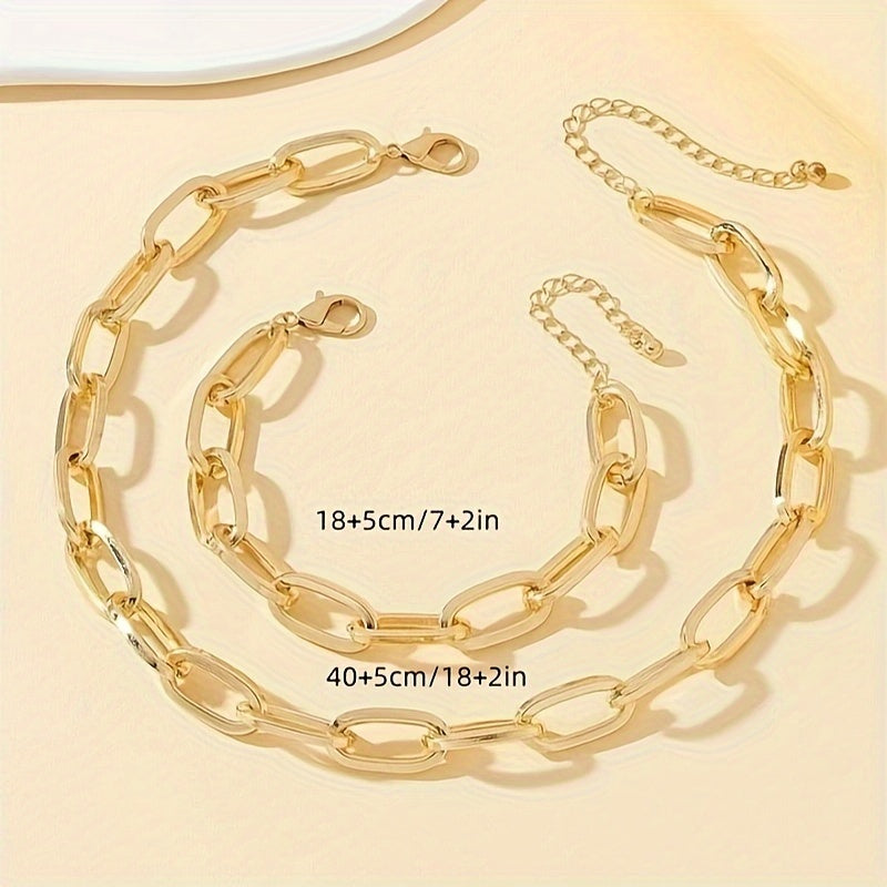 2tlg. Elegantes Goldenes Buck-Ketten-Halsketten- & Armband-Set