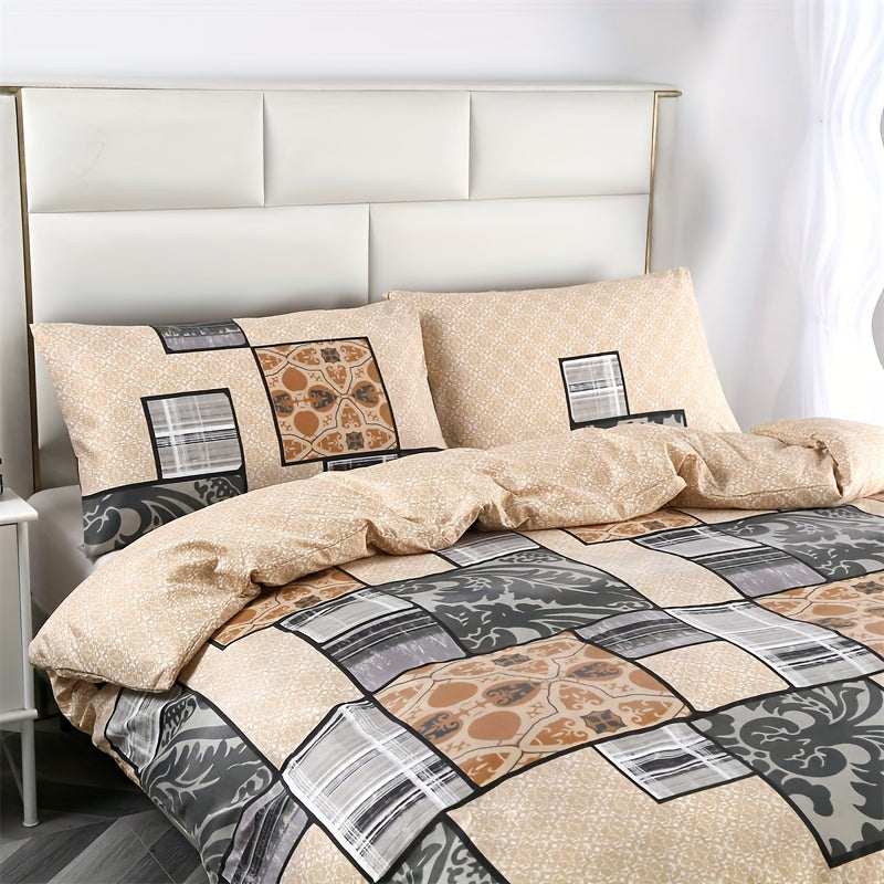 3-teiliges Bettbezug Set – Karo & Blumenmuster, Atmungsaktiv, Maschinenwaschbar