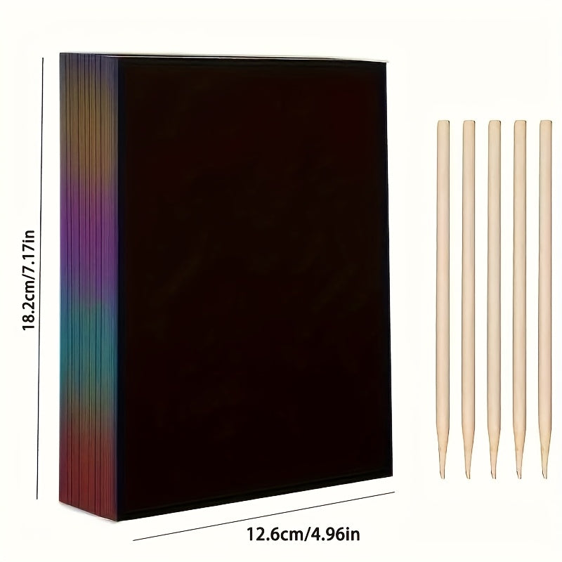 50er Set magisches Kratzpapier mit Bambus-Stiften