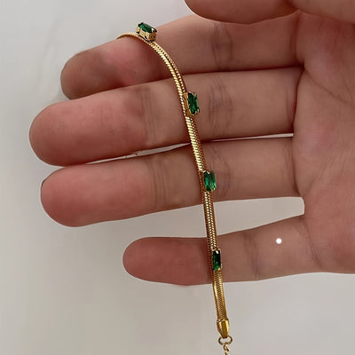 18K Goldplattiertes Edelstahlarmband – Grüner & Gelber Zirkon, Elegantes Accessoire