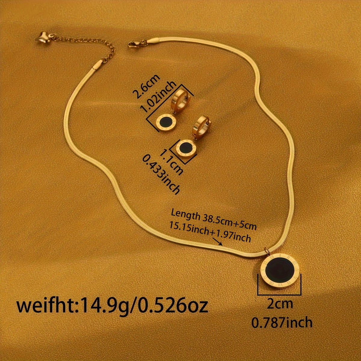 Vintage-Schmuckset, Edelstahl Rundanhänger Halskette und Ohrringe