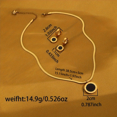 Vintage-Schmuckset, Edelstahl Rundanhänger Halskette und Ohrringe