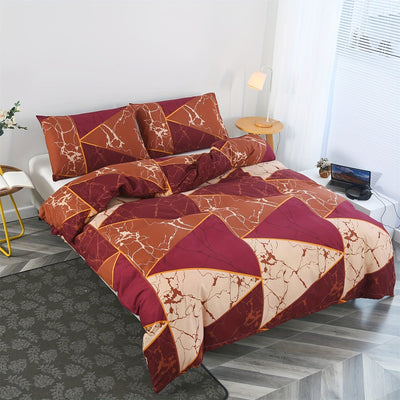 3-teiliges Bettwäsche-Set, Geometrischer Dreieck-Druck, Weich & Bequem