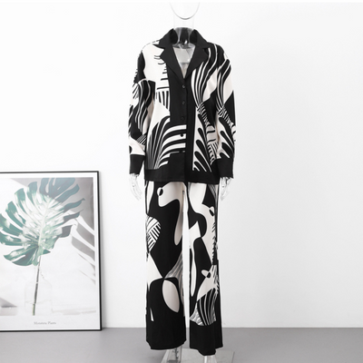 Abstrakt gemustertes Knopf-Hosen-Set für Damen