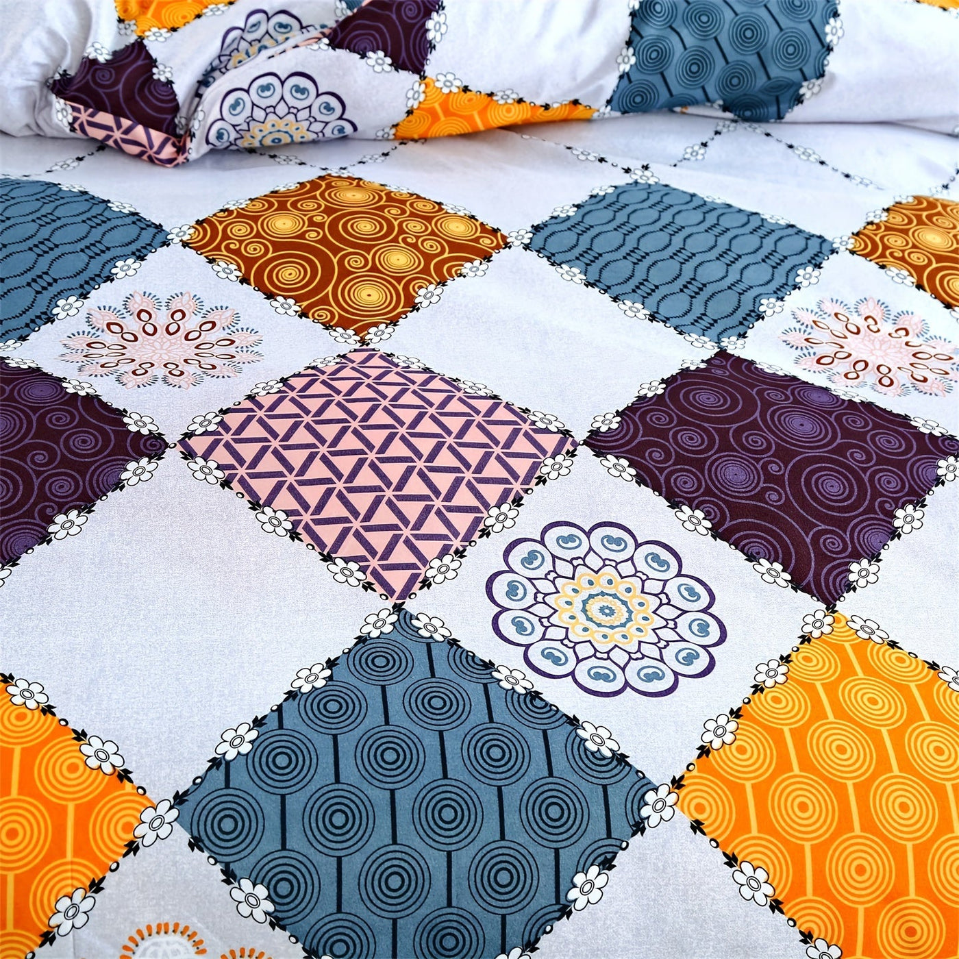 3-teiliges Geometrisches Bettbezug-Set – Atmungsaktiv, Weiches Polyester, Maschinenwaschbar