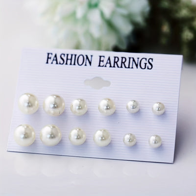 6 Paare Falsche Perlen Ohrstecker Set