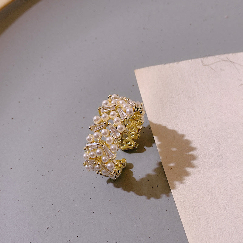 Zirkonia Blatt Öffnung Hochwertiger Kalter Wind Damen Mode Nischen Design