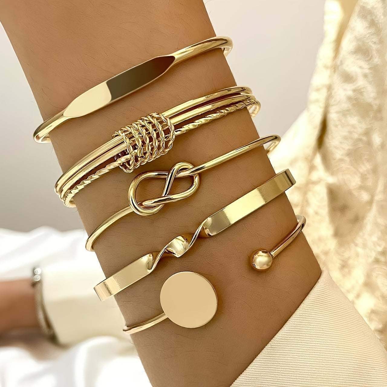 5er-Armband-Set, Minimalistisches Geometrisches Rundes, Glänzendes