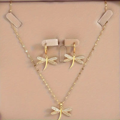 3-teiliges Goldenes Dragonfly Zirconia Schmuckset für Paare
