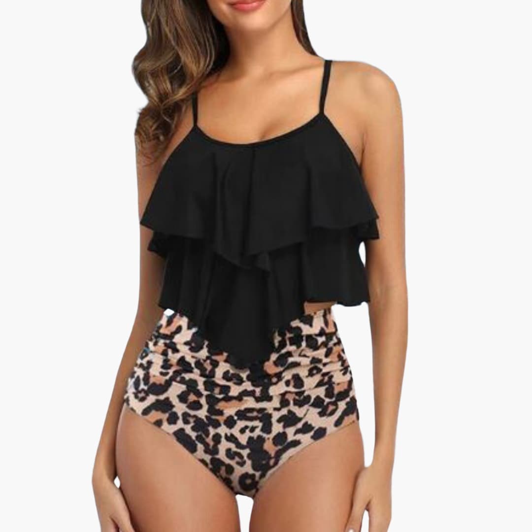 Zweiteiliger Damen - Tankini mit Volant und Bauchkontrolle