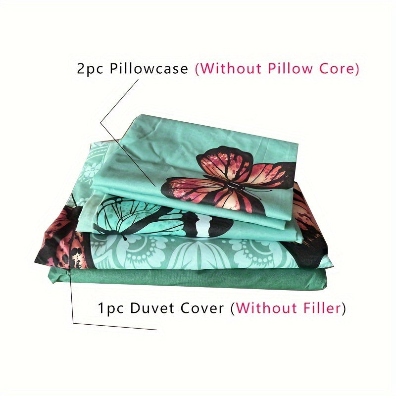 3-teiliges Bettwäsche-Set mit Schmetterlingsmuster, Atmungsaktiv, Weich & Bequem