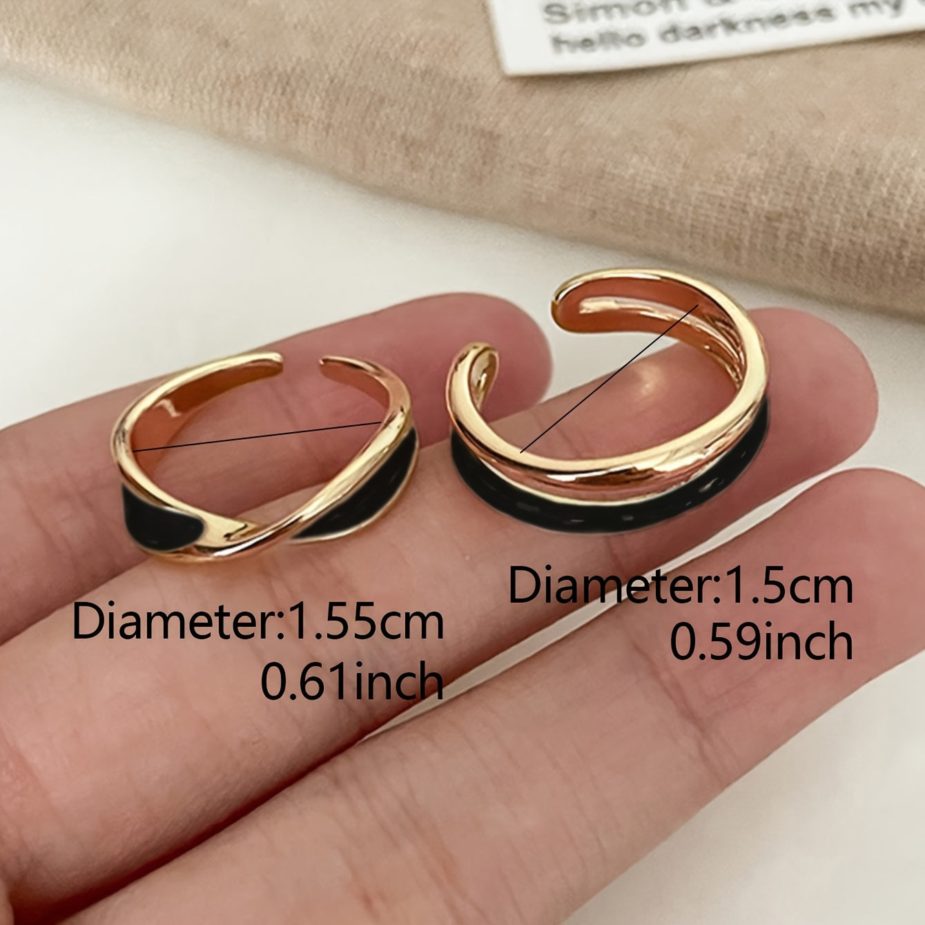 2er-Set Minimalistische Stapelringe, Schwarz & Gold, Unisex-Schmuck
