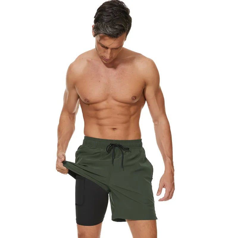 2-in-1-Shorts – zweilagige Herren-Badeshorts mit Kordelzug