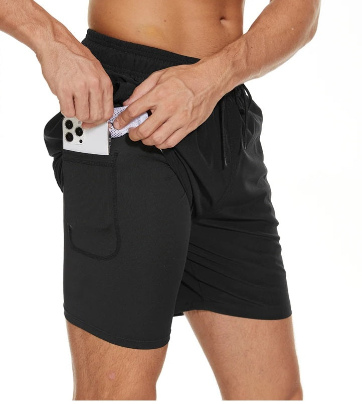 2-in-1-Shorts – zweilagige Herren-Badeshorts mit Kordelzug