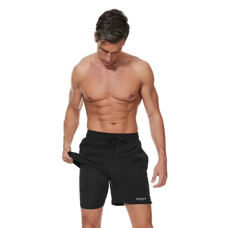 2-in-1-Shorts – zweilagige Herren-Badeshorts mit Kordelzug