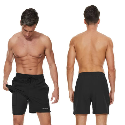 2-in-1-Shorts – zweilagige Herren-Badeshorts mit Kordelzug