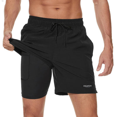 2-in-1-Shorts – zweilagige Herren-Badeshorts mit Kordelzug