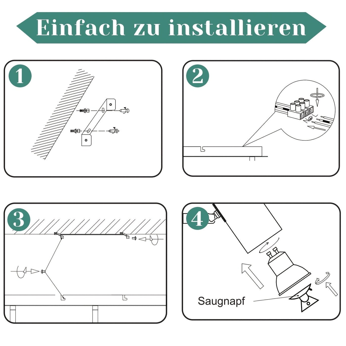 4-flammige Nickel-Deckenlampe 330° Drehbar, GU10 Kompatibel