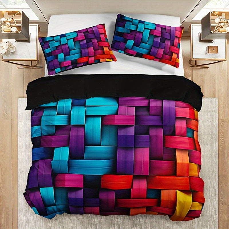 3-teiliges Bettbezug Set – Buntes Geometrisches Karomuster