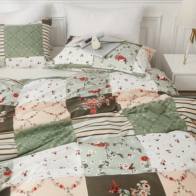 3-teiliges Bettwäsche Set – Kariertes Blumenmuster, Weich & Atmungsaktiv, Chemiefaser