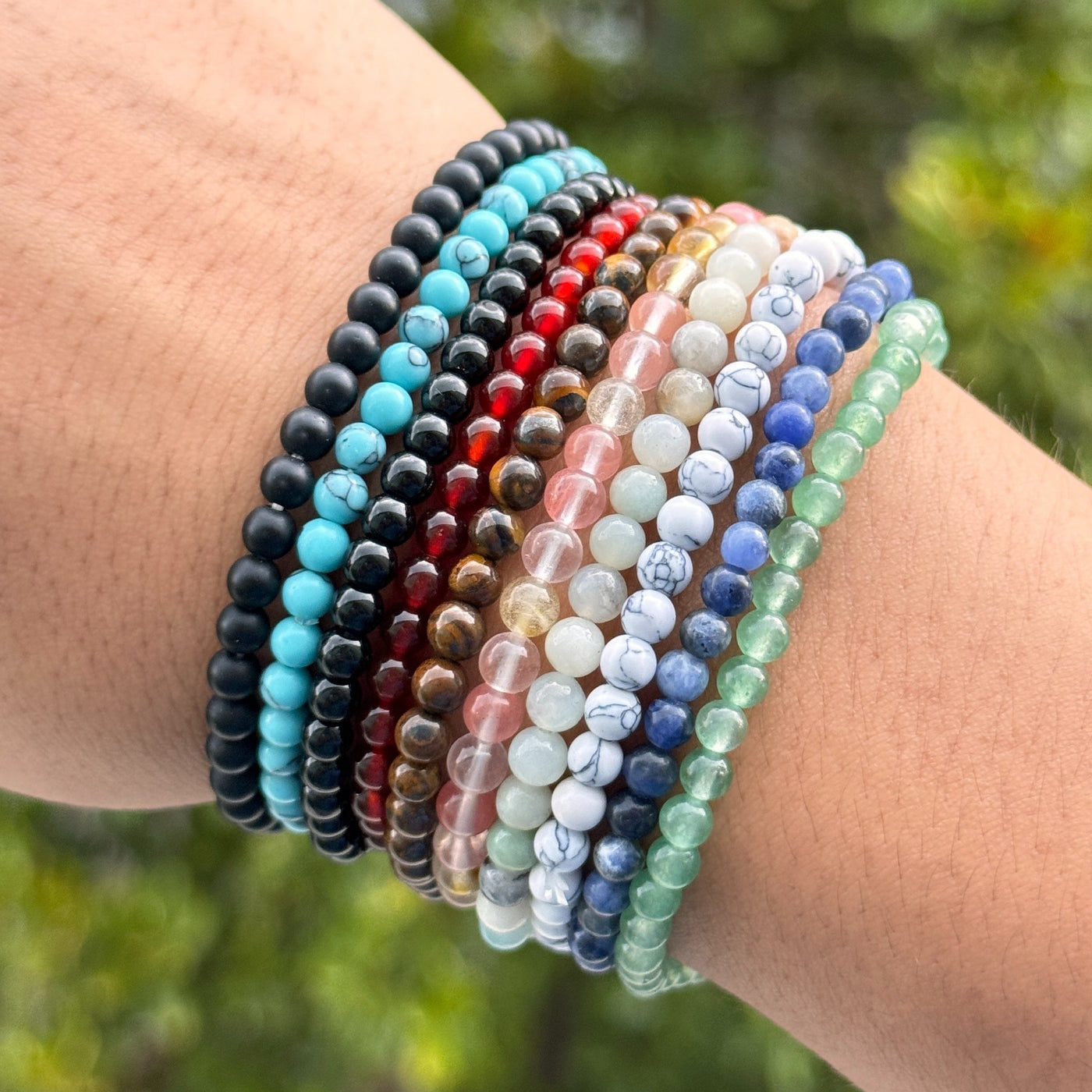 10er Set Elastische Steinperlen-Armbänder – Kristall für Frauen