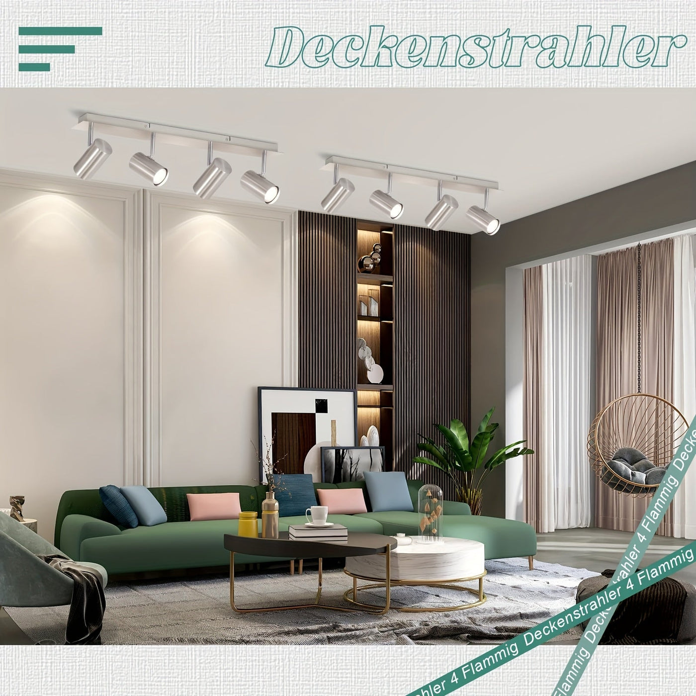 4-flammige Nickel-Deckenlampe 330° Drehbar, GU10 Kompatibel