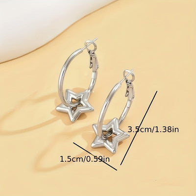 1 Paar Edelstahl Goldbeschichtete Kreisohrringe mit Stern