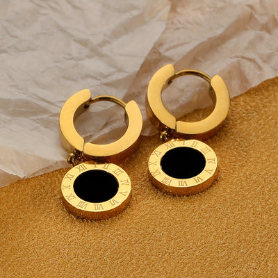 Vintage-Schmuckset, Edelstahl Rundanhänger Halskette und Ohrringe