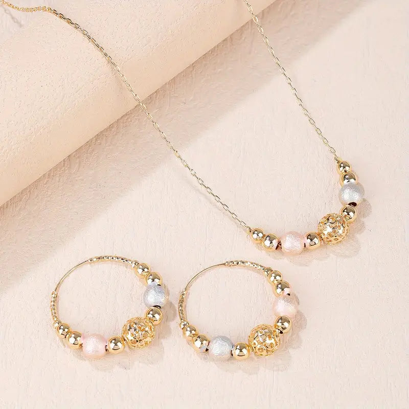 2-teiliges Goldbeschichtetes Ohrring- & Halsketten-Schmuckset