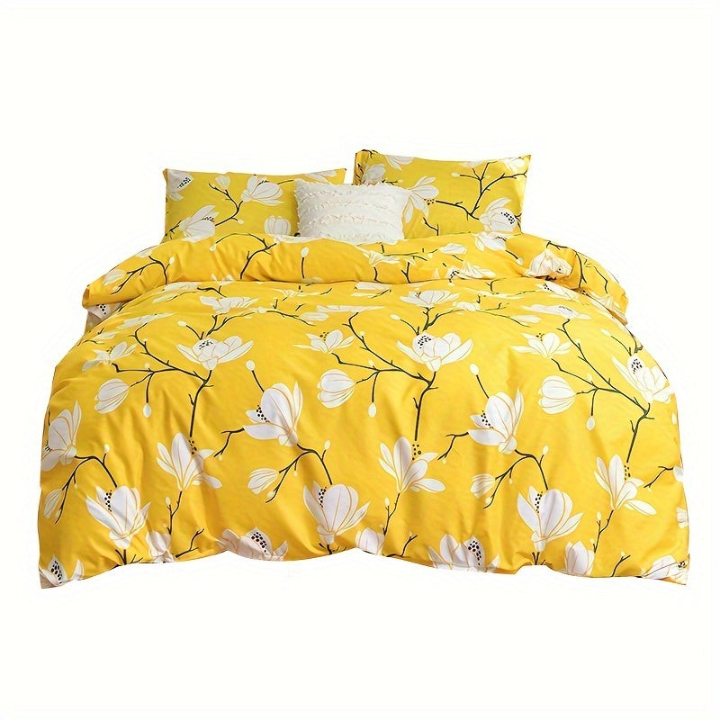3-teiliges Bettwäsche-Set mit Gelbem Blumenmuster, Atmungsaktiv & Bequem