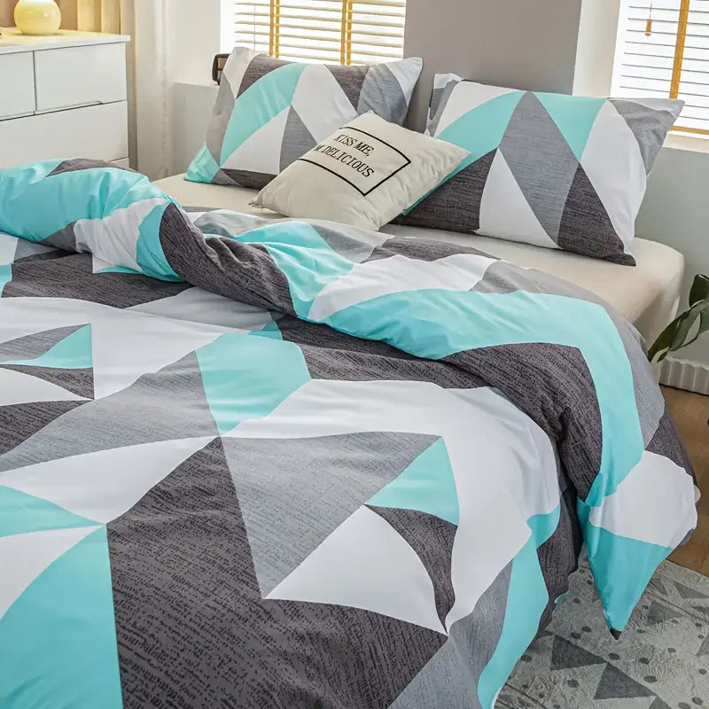 3-teiliges Bettwäsche-Set mit Farbblockdruck