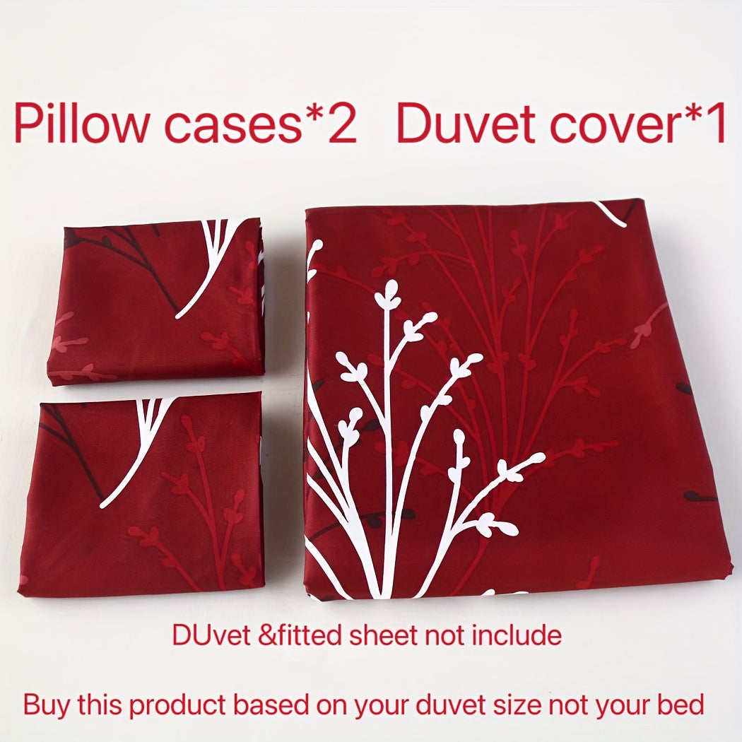 3-teiliges Bettbezug-Set – Zweig-Motiv, Weich & Atmungsaktiv