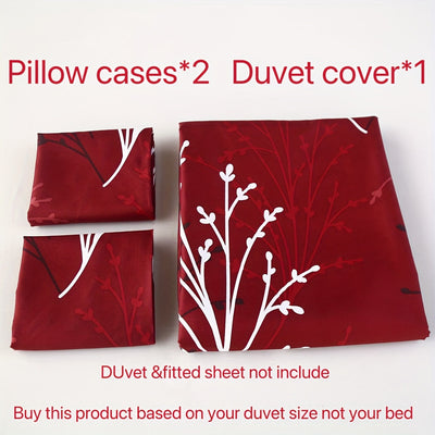 3-teiliges Bettbezug-Set – Zweig-Motiv, Weich & Atmungsaktiv