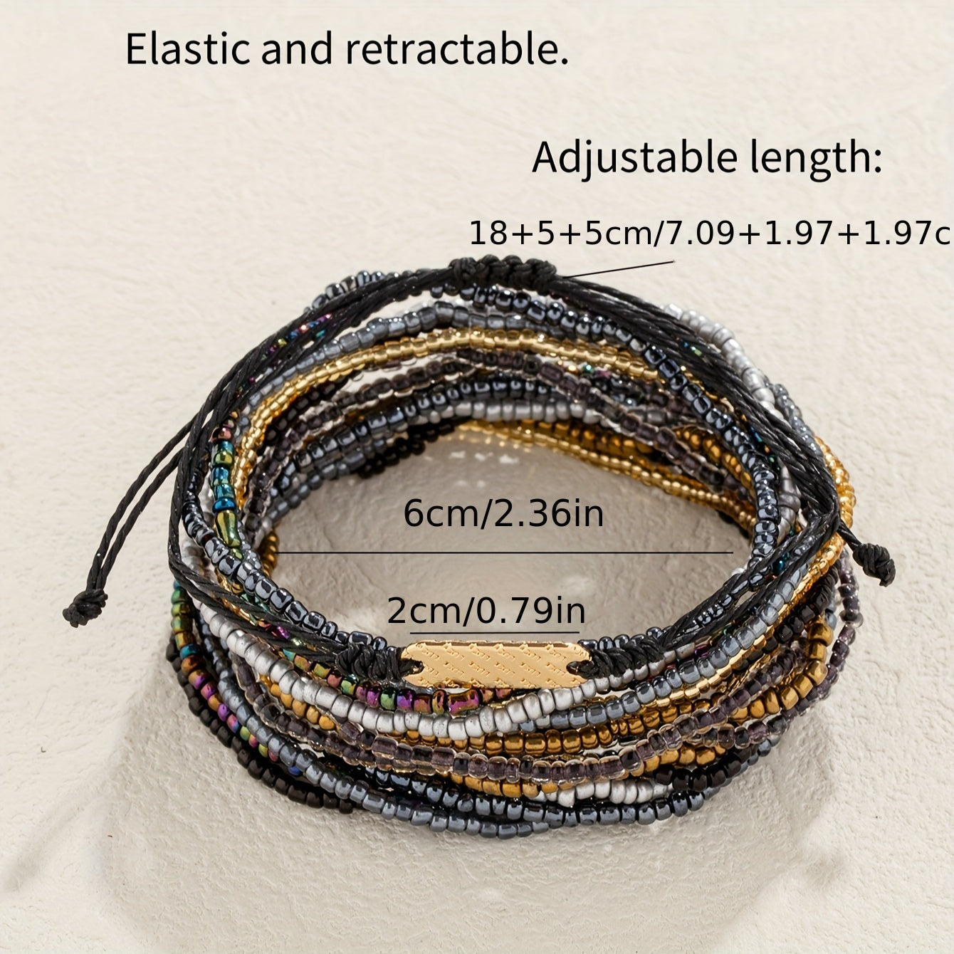 18-teiliges Glasperlenarmband-Set – Schwarz & Gold für Urlaub & Party