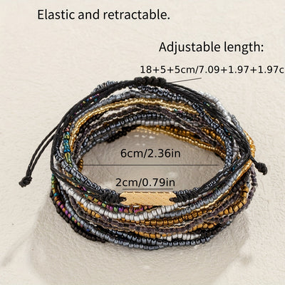 18-teiliges Glasperlenarmband-Set – Schwarz & Gold für Urlaub & Party