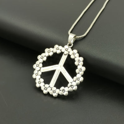Vintage Silberner Friedenssymbol Anhänger Halskette für Männer & Frauen