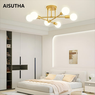 6-flammiger Kronleuchter Schwarz-Gold, Minimalistisches Design für Küche