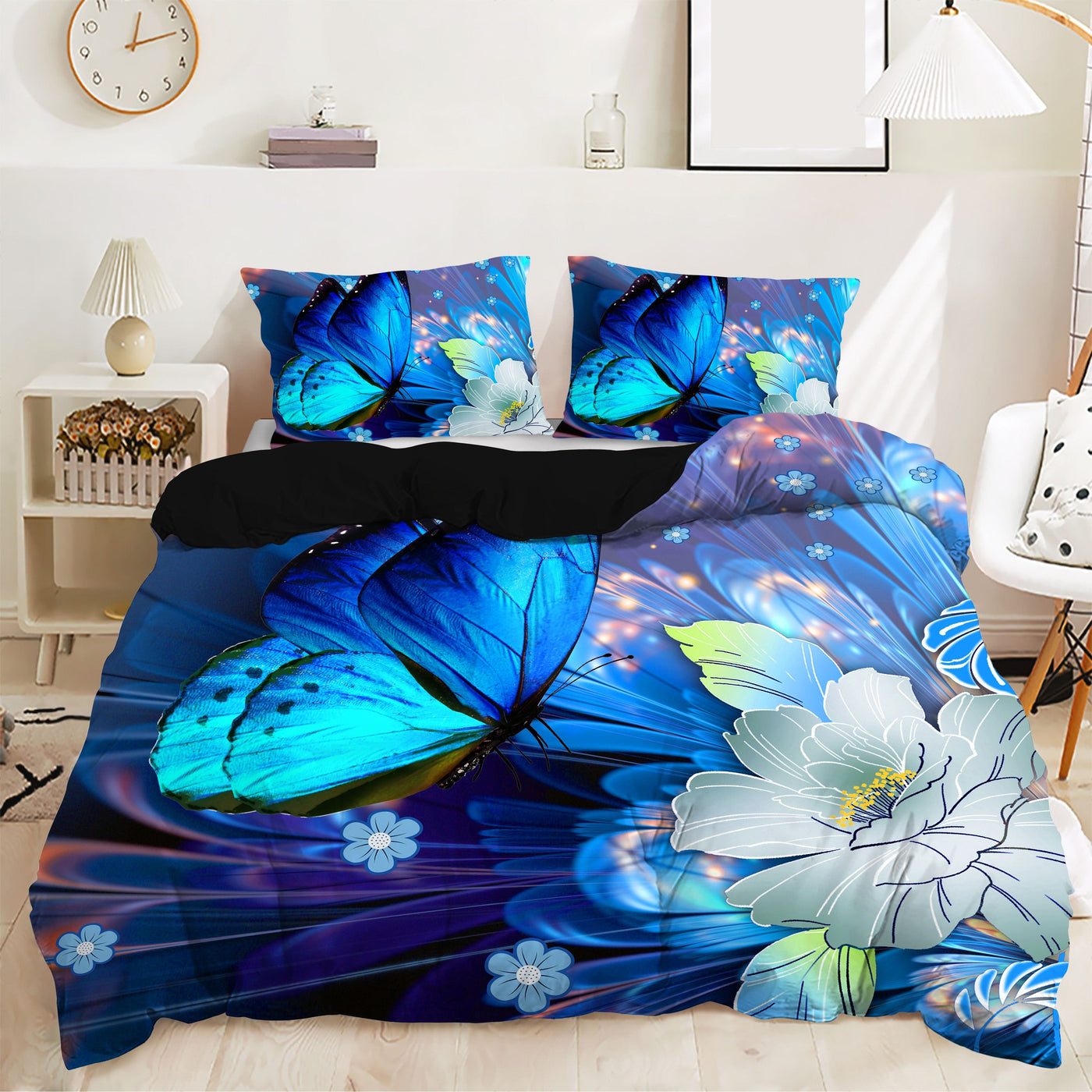 3-teiliges Bettwäsche-Set – Weicher Bettbezug mit Schmetterlings-Druck, Gebürstet