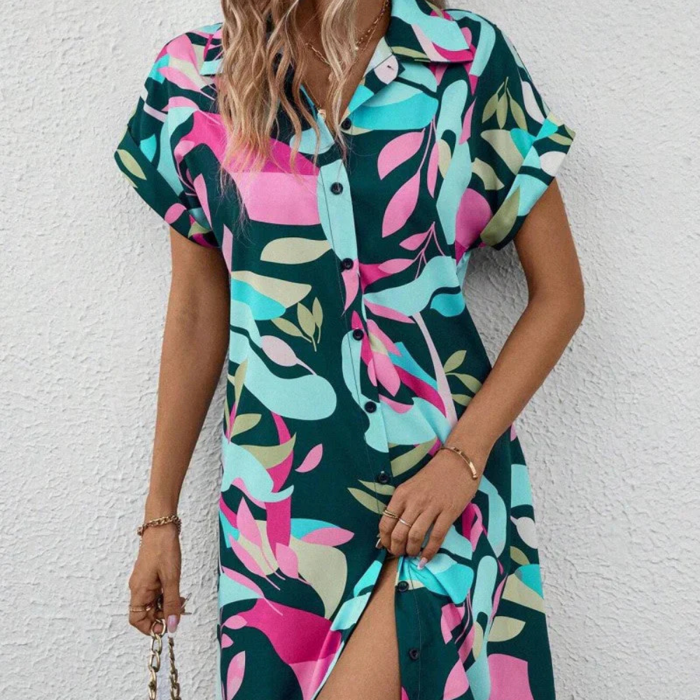 Aby – Sommerliches Hemdblusenkleid mit buntem Print