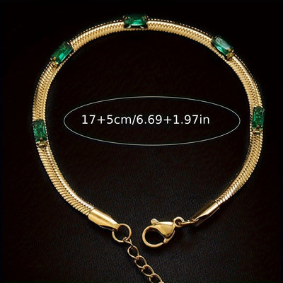 18K Goldplattiertes Edelstahlarmband – Grüner & Gelber Zirkon, Elegantes Accessoire