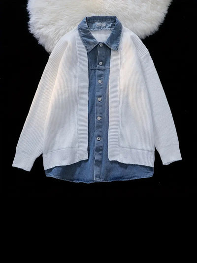 Willam - Herren-Strickjacke mit zweiteiligem Denim-Imitat-Design