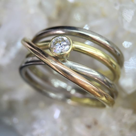 Vintage Mehrschichtige vergoldete Silber Rose Ring