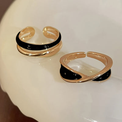 2er-Set Minimalistische Stapelringe, Schwarz & Gold, Unisex-Schmuck