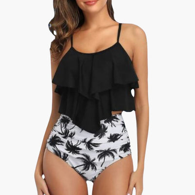 Zweiteiliger Damen - Tankini mit Volant und Bauchkontrolle