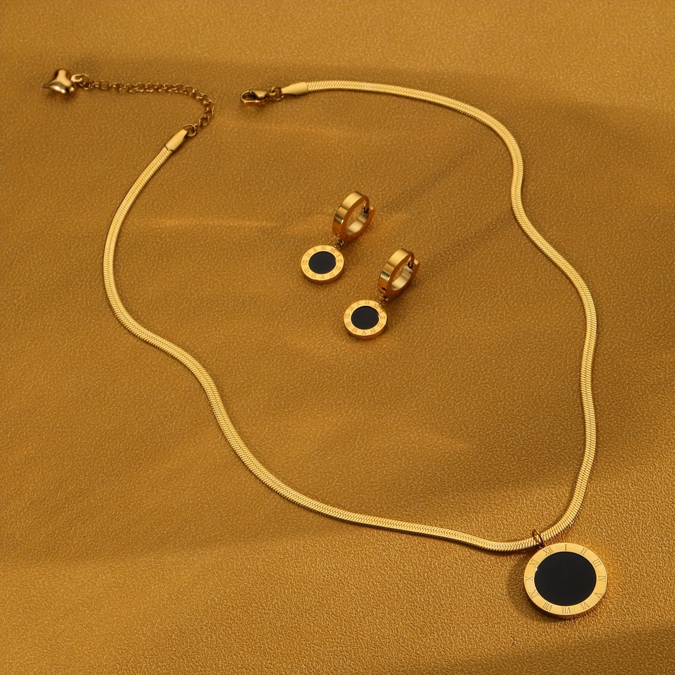 Vintage-Schmuckset, Edelstahl Rundanhänger Halskette und Ohrringe