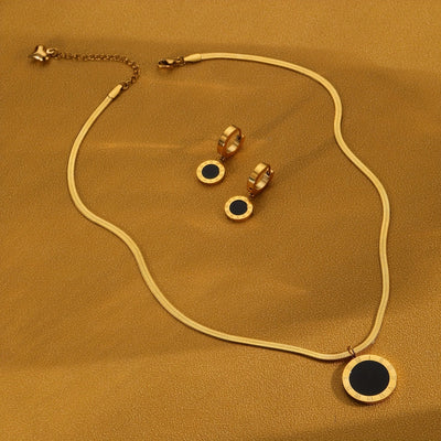 Vintage-Schmuckset, Edelstahl Rundanhänger Halskette und Ohrringe