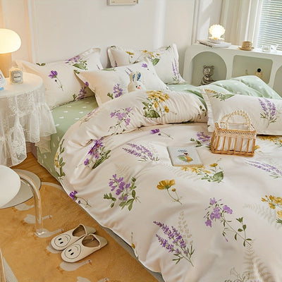 4pcs Vier Jahreszeiten Blumendruck Bettwäsche Set, weich und bequem