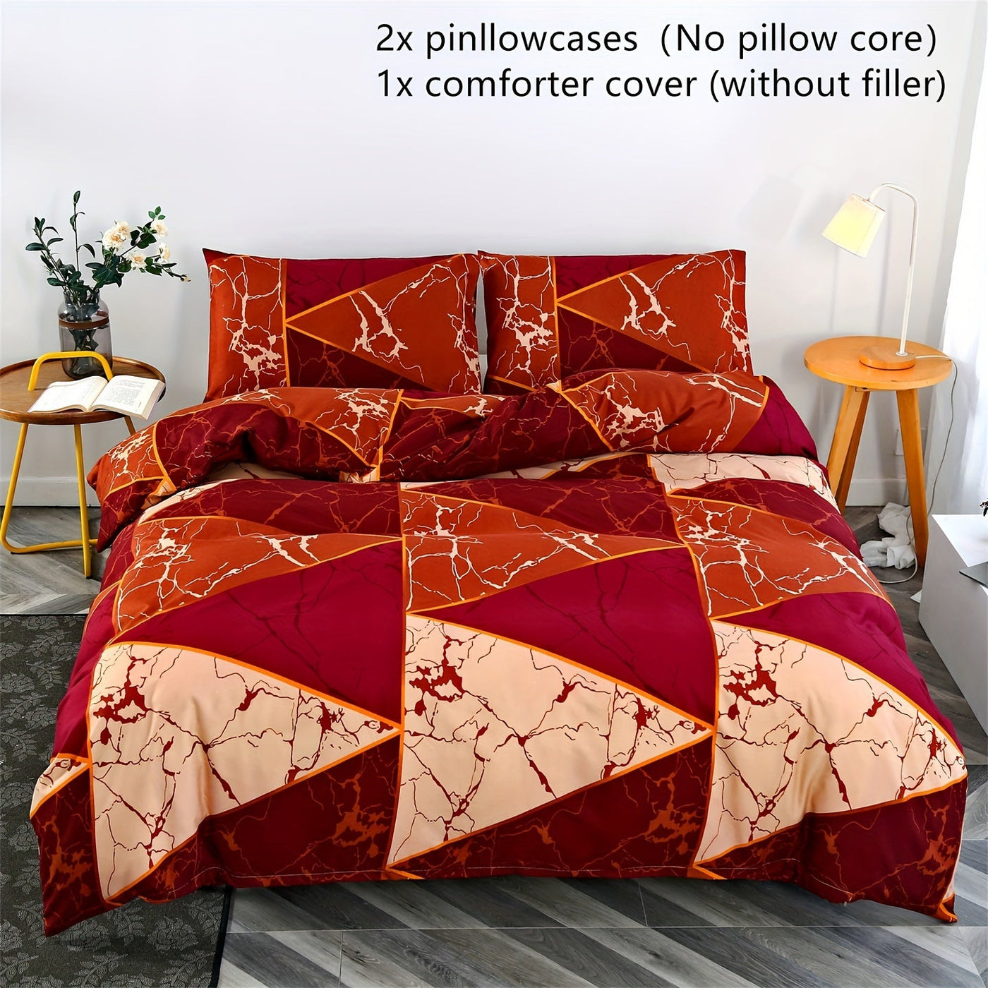 3-teiliges Bettwäsche-Set, Geometrischer Dreieck-Druck, Weich & Bequem